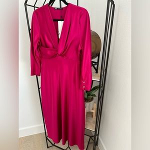 NWT Fuschia Silk MIDI Zara Dress - M